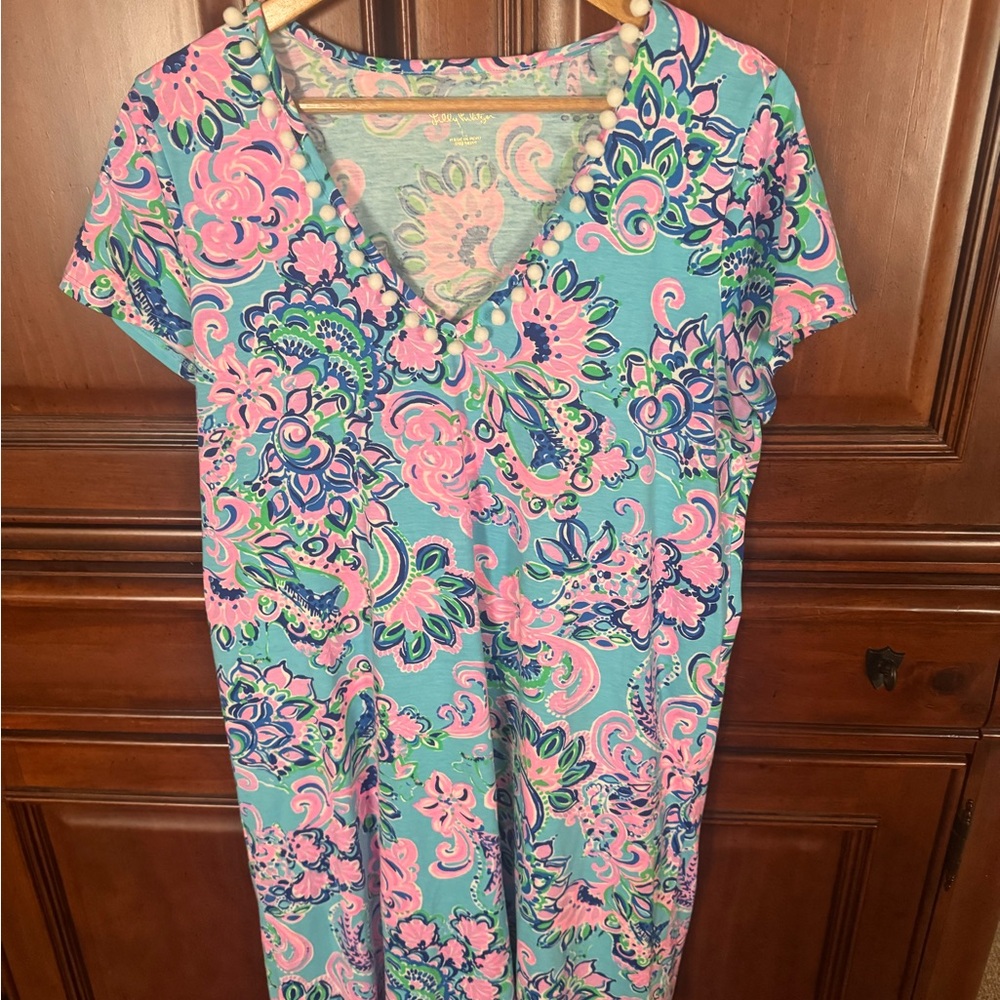 Lilly Pulitzer Pink and Blue Floral Midi Dress